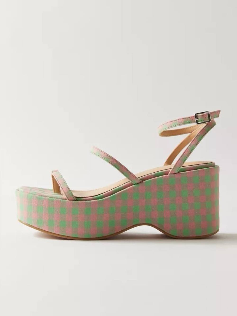 Urban Outfitters Pink & Green Check Platform Sandals